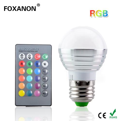 Foxanon E27 16 Colors Changing 3W 85-265V magic RGB LED Lamp Stage DJ Light Dimmable RGB Bulb + 24key IR Remote Control lighting