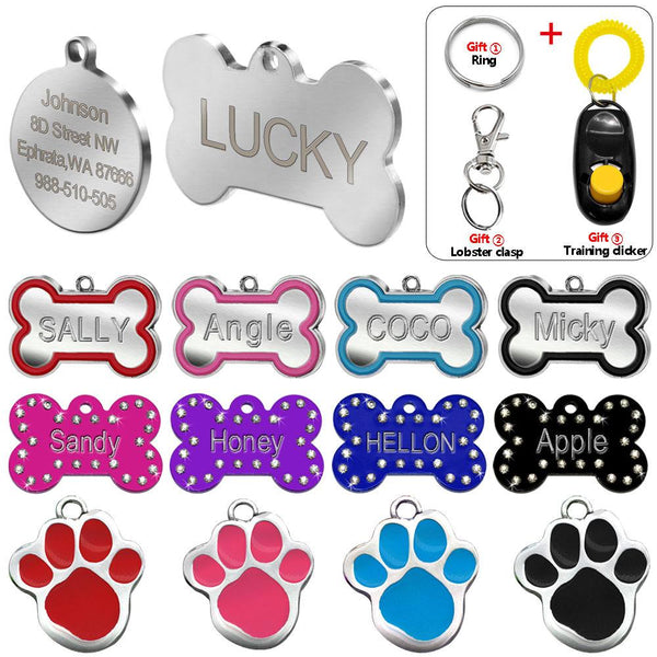 Engraved Pet Dog Tags Custom Cat ID Name Tags for Pets Personalized Paw Bone Shape FREE Gift S L - LADSPAD.UK