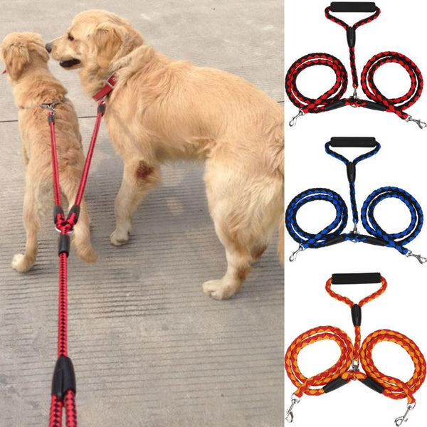 Double Dog Leash for Two Dogs 125cm Braided Tangle Free Dual Leash Coupler For Walking and Training Two Dogs 3 Colors EY11 - LADSPAD.UK