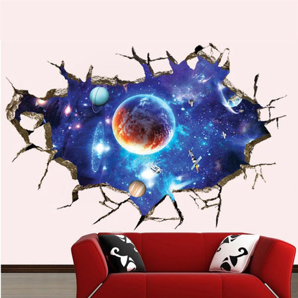 Galaxy Planet Space Wall Sticker For Kids Boys Bedroom Art Vinyl 3D Wall Decal Peel and Stick