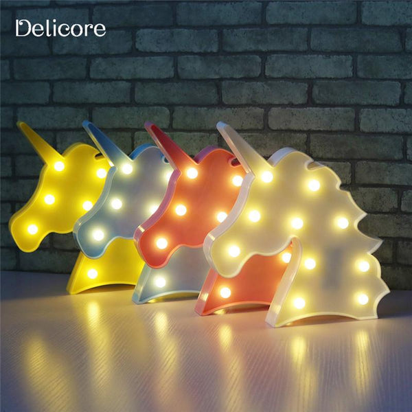 DELICORE Cute Unicorn Head Led Night Light Animal Marquee Lamps On Wall For Children Party Bedroom Decor Kids Gifts S027 - LADSPAD.UK