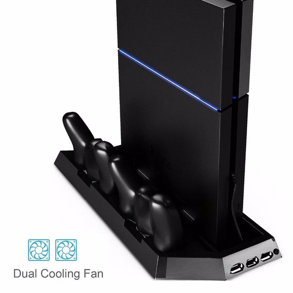 PS4 Vertical Stand Cooling Fan Dual Charging Station for Playstation 4 DualShock 4 Controllers, with Dual USB HUB Charger Ports