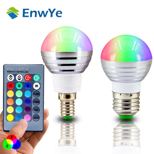 EnwYe E27 E14 LED RGB Bulb lamp AC110V 220V 3W Spot light dimmable magic Holiday RGB lighting+IR Remote Control 16 colors - LADSPAD.UK