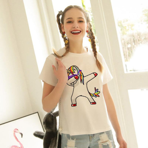 New dab Unicorn Print T Shirt Women Short Sleeve O-Neck Tops Casual Female Ladies Tee Shirts Funny Sign Dabbing Hwc016