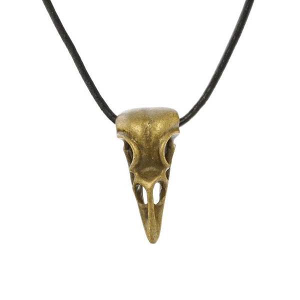 Skull Head Bird Necklace Chain Charm Vintage Bronze Crow Raven Rock Festival Gothic Jewelry Leather Necklace Men 60cm 1pcs Ne302