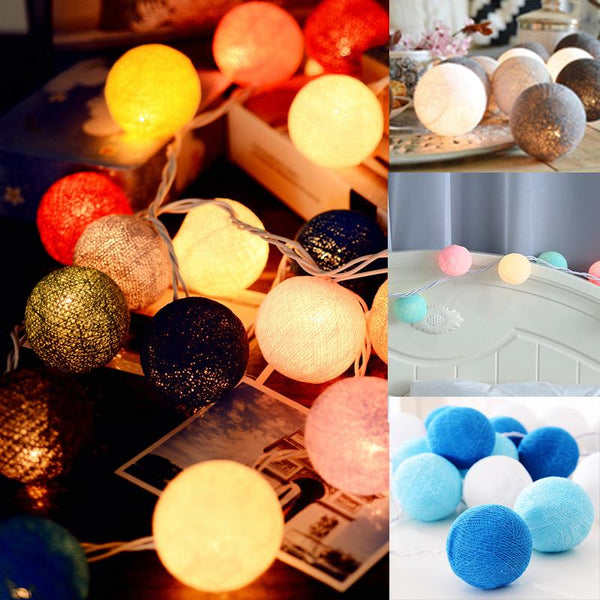 Multicolor 4M Battery Powered Warm White Led Cotton ball String Light Fairy Light for Indoor Christmas Tree Decorations AC 220V