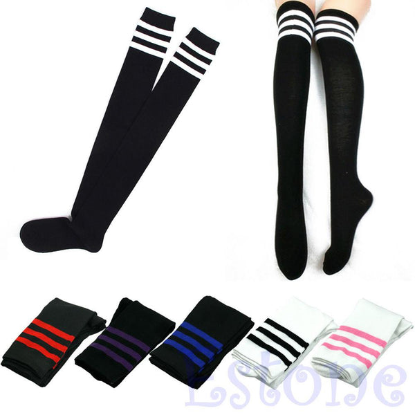 Women Sexy Stripe Cotton Over Knee Socks Thigh High Stockings Long Socks