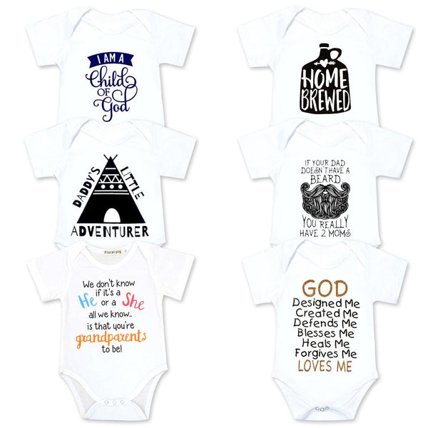 2017 Newborn Boy Girl Clothes Funny Letter Print Baby Bodysuit White Short Sleeve Tiny cottons Infant Jumpsuits Baby Onesie - LADSPAD.UK