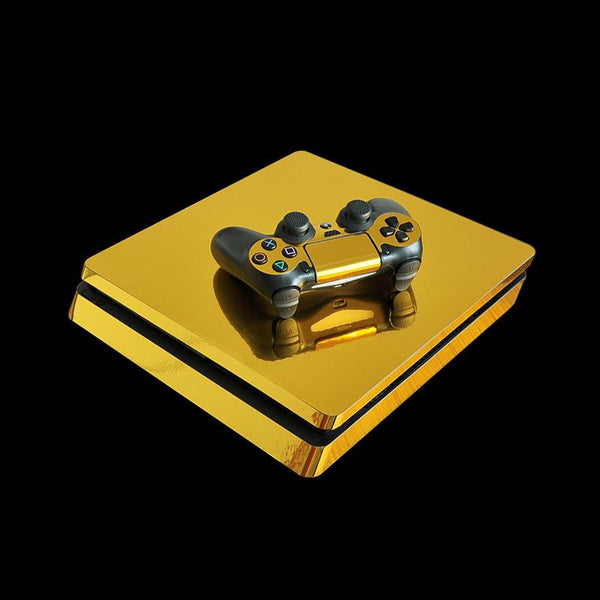 Chrome Gold Full Cover For Sony Plsaystation 4 Slim Skin Sticker + 2 Controller Skins PS4 Slim Game Accessories - LADSPAD.UK
