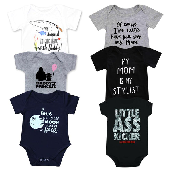 Newborn Baby Clothes Funny Happy Birthday daddy Letter  white short sleeve Baby unisex bodysuits Tiny Cotton Baby Clothes onesie