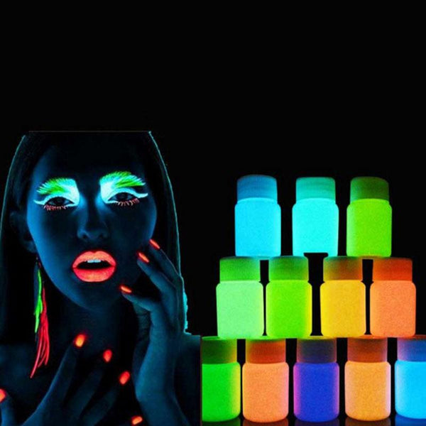 12 Colour Neon Fluorescent Body/Face Paint UV Grow In Dark - LADSPAD.UK