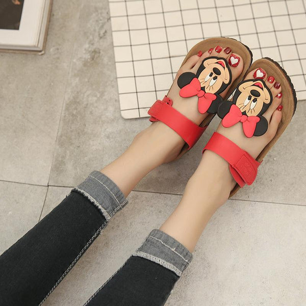 2017 New style cork women's summer shoes Flat with sandals female slippers Mickey cartoon casual wear non-slip beach Flip Flops - LADSPAD.UK