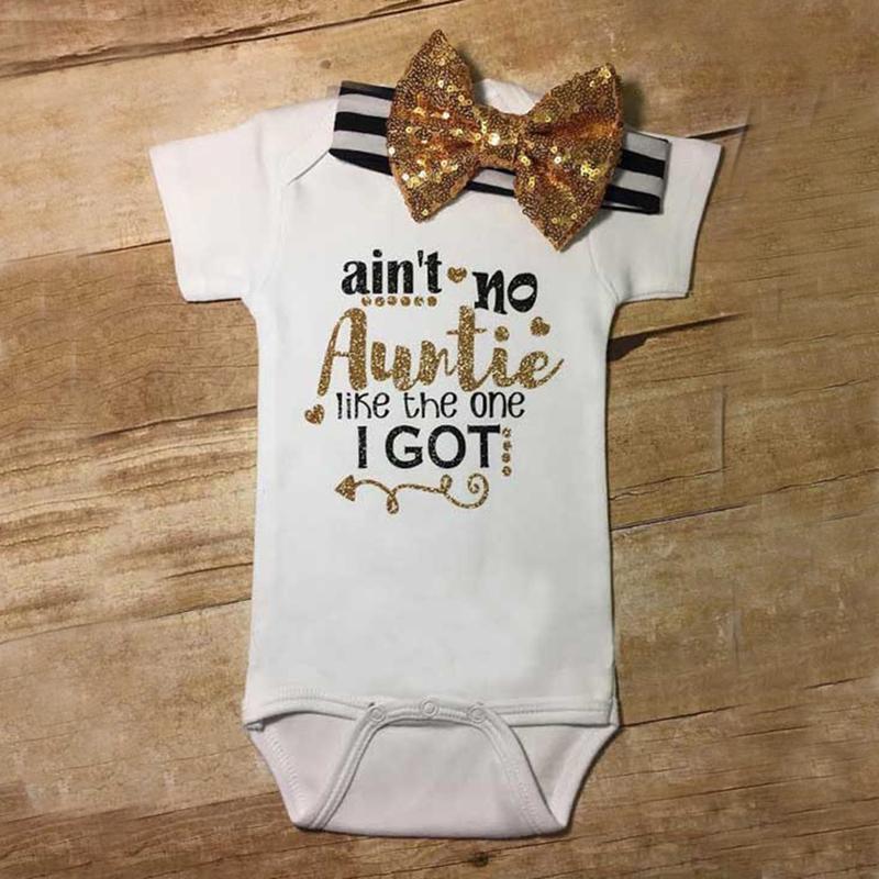 Funny Ain't no Auntie golden Short Sleeve Baby Girl Clothes Tiny Cottons Baby unisex Jumpsuit Bodysuit Short Sleeve Baby onesie