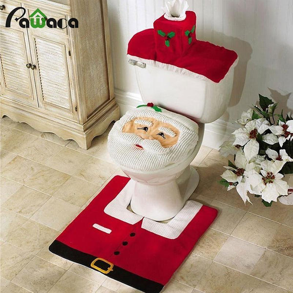 3Pcs/set Christmas Santa Toilet Seat Cover Bath Mat Holder Lid Cover - LADSPAD.UK