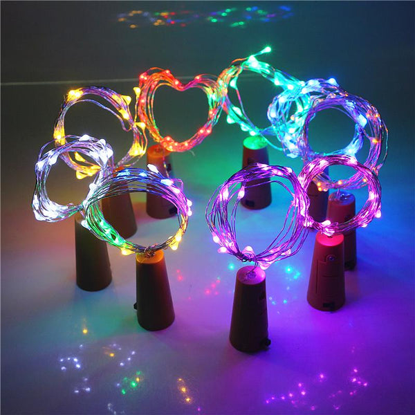 ASMTLED 1Pcs Silver Wire String Light 2m 20Leds Wine Bottle Cork Battery Operated Starry Rope Fairy Lights For Party Holiday - LADSPAD.UK