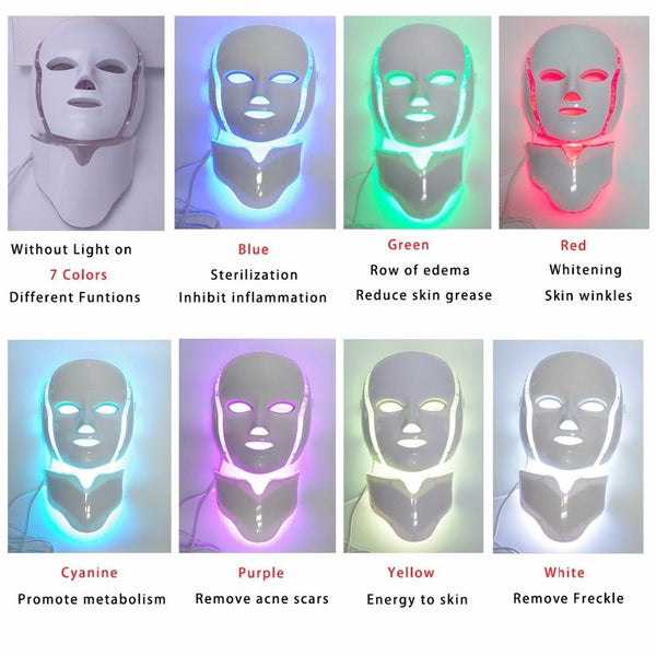 7 Colors Light LED Facial Mask With Neck Skin Rejuvenation Face Care Treatment Beauty Anti Acne Therapy Whitening Skin Tighten - LADSPAD.UK