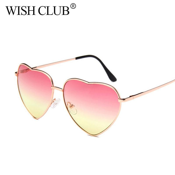 WISH CLUB Fashion Heart Shaped Sunglasses Women brand designer metal Reflective Sun Glasses Men Mirror oculos de sol