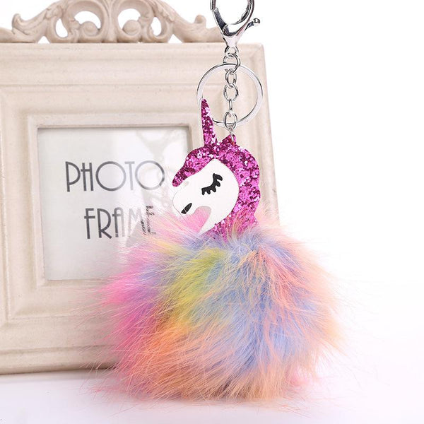 DROPSHIPPING Multi-color  Fluffy Unicorn Pompom Faux Rabbit Fur Key Bag Chain Bag Ring Best Gifts For Girl Ladies Unicorn  toy - LADSPAD.UK