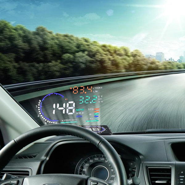 Multi Colour Design 5.5" A8 Car HUD Head Up Display Windshield Projector Speeding Warning Fuel OBD II and EOBD Speedometers