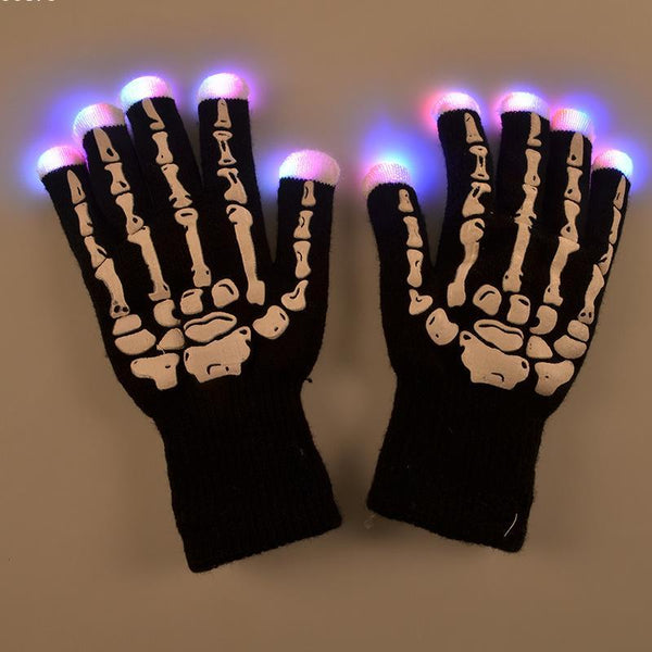 Skull Flash Fingertip LED Gloves Unisex Light Up Glow Stick Gloves Mittens Fingertip LED Luminous Gloves #15