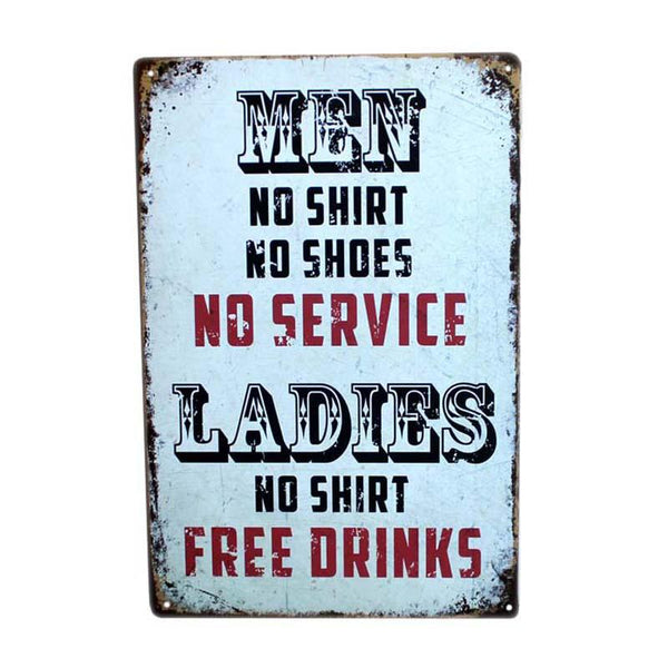 Ladies No Shirt Free Drinks 30x20cm Vintage Metal Tin Sign Funny Art Tin Plate Man Cave Bar Cafe Wall Decoration Plaque A952