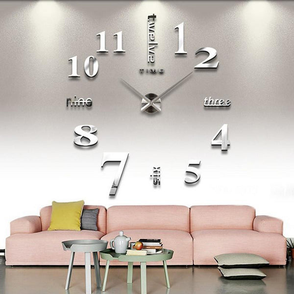DIY Wall Sticker Clock 3D Big Mirror Clock Wall Sticker - LADSPAD.UK