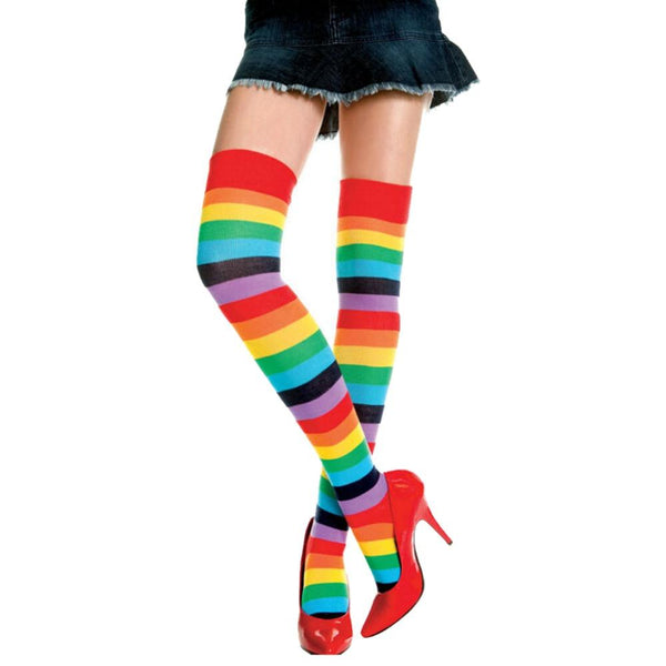 Rainbow Striped  Long Stockings Knitted Over the Knee Socks