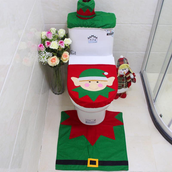 3pcs/set Happy Snowman Christmas Bathroom Set Toilet Seat Cover Rug Xmas Decoration  Bath Mat Holder Closestool Lid Cover - LADSPAD.UK