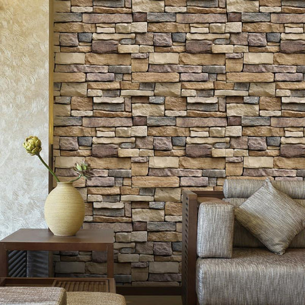 Removable vinyl 3D Wall Paper Brick Stone Rustic Effect Self-adhesive Wall Sticker Home Decor 2O911
