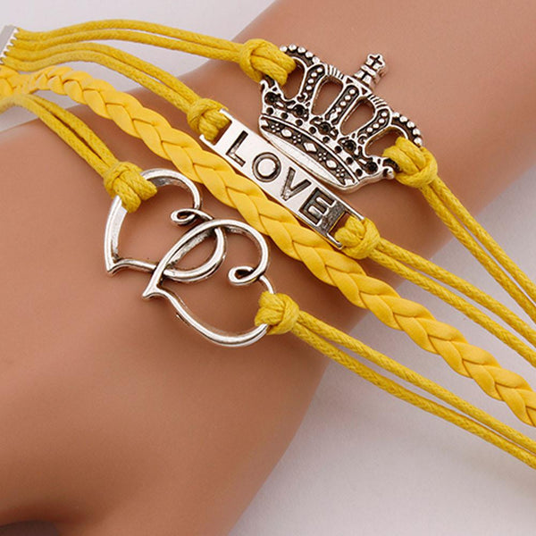 Infinity Love Anchor Leather Crown Charm Bracelet Plated Silver DIY