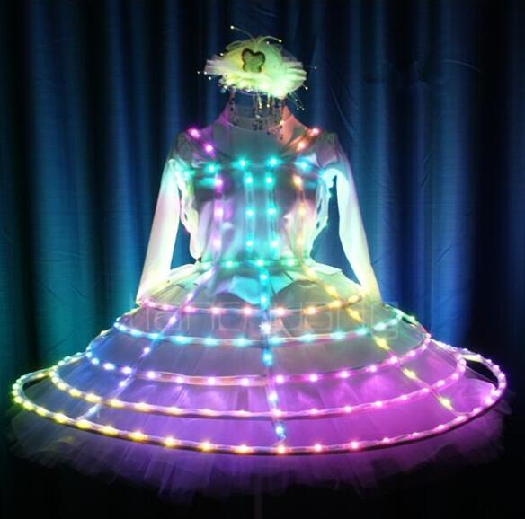 Full color led luminous Siamese dance dress luminous skirt luminous dance skirt party banquet led fluorescent clothes