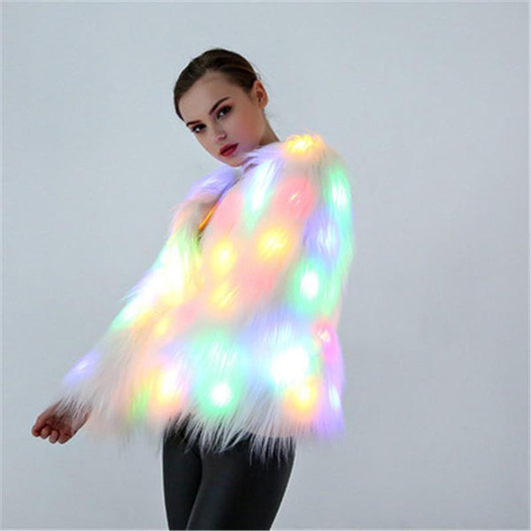 LED luminous clothing jacket dance show faux fur coats star discotheque Christmas LED furry coat stage costumes female costume