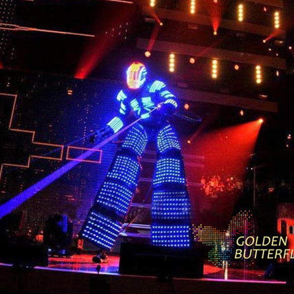LED Dance Costumes Glowing Helmet 2017 New Robot Suits Luminous Stilts Clothes Talent Show Men's Ballroom LED Clothing