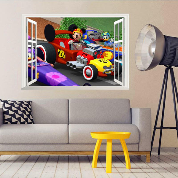 cartoon mickey racing car wall sticker - LADSPAD.UK