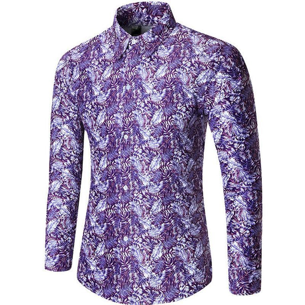 The Big Size  Spring Men Casual Shirts Fashion Long Sleeve Brand Printed Button-up Formal Business Floral Men Dress Shirt