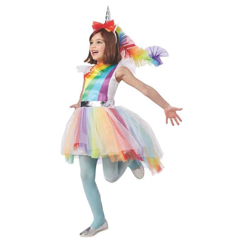 Child Girls Colorful Magical Hues Rainbow Unicorn Fantasy Fancy-Dress Kids Halloween Carnival Party Costume - LADSPAD.UK