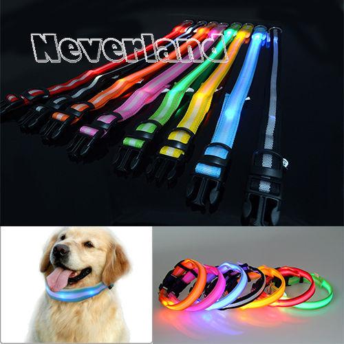 8 Color S M L Size Glow LED Dog Pet Cat Flashing Light Up Nylon Collar Night Safety Collars Supplies Products - LADSPAD.UK