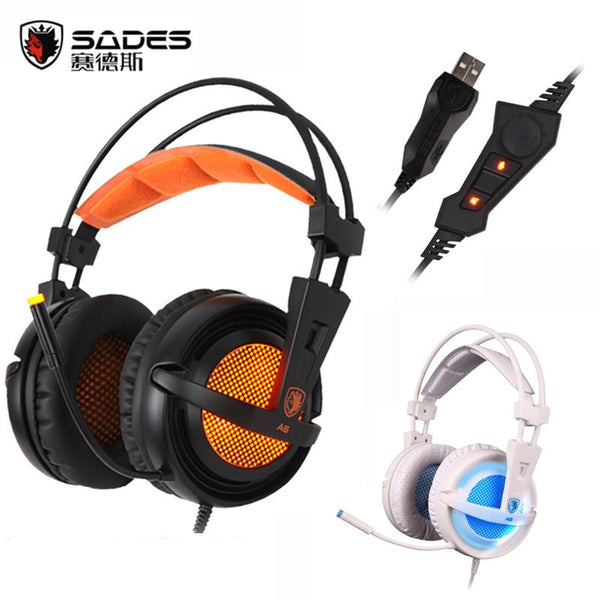 Sades A6 USB 7.1 Surround Sound USB Stereo Gaming Headphones Over Ear Noise Isolating Breathing LED Lights Headset for PC Gamer