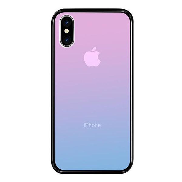 Gradient Color Clear Tempered Glass Blue Ray Aurora Case For Apple iPhone XS Max XS XR X Silicone Frame Slim Glass Protect Cover
