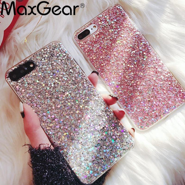 MaxGear Case for iPhone 6 6S Case Silicon Bling Glitter Crystal Sequins Soft Cover Fundas for iPhone 5SE 5S 7 8 Plus X XR XS Max