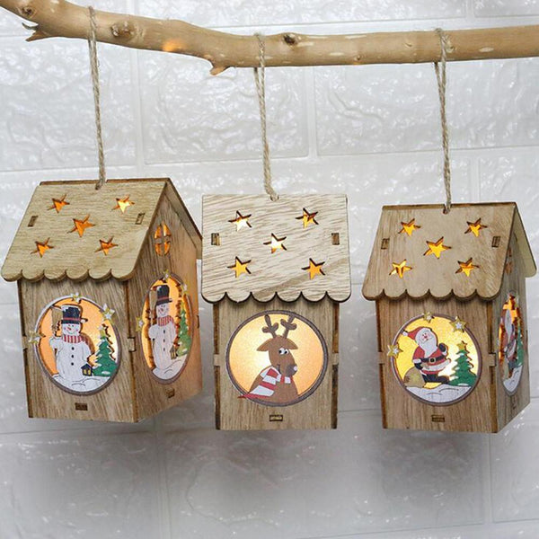 Led Luminous Cabins Pendant LED Light Wooden Dolls House Villa Christmas Ornaments Xmas Tree Hanging Decor USPS Dropshipping