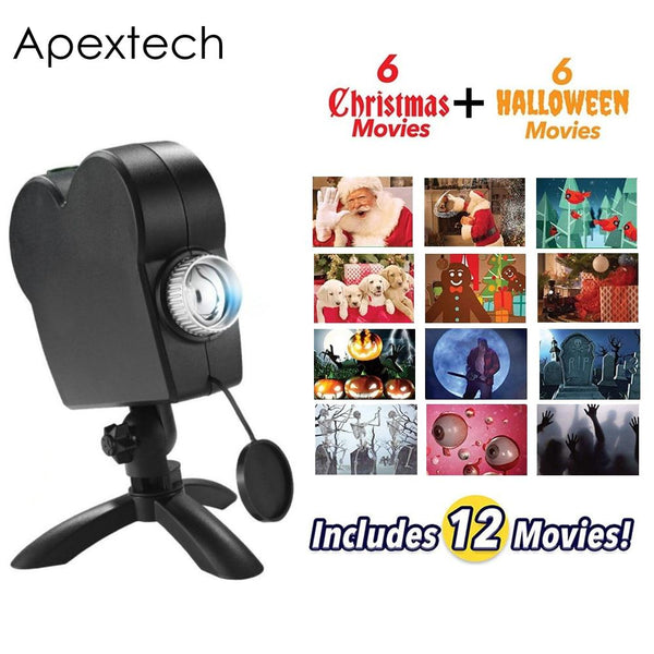 Christmas Halloween Window Decoration LED Movie Display Projector Effect Light 12 Movies Showing on Window Perfect For Holiday - LADSPAD.UK